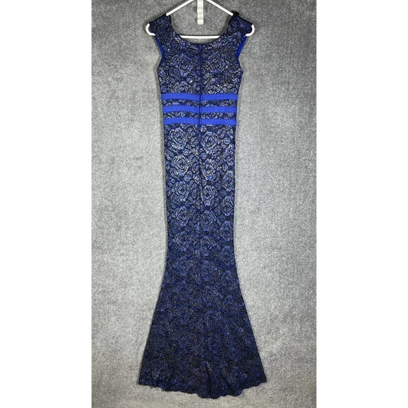 La Scala Iridescent Sequin Sleeveless Fitted Maxi Formal Dress Womens Small Blue - Picture 2 of 16